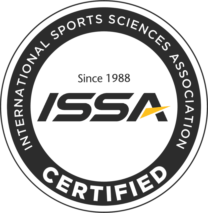 Badge rond de la International Sports Sciences Association, en couleurs noire, blanc, et jaune
