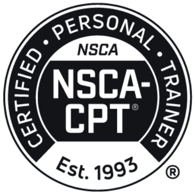 Round badge of the National Strength And Conditioning Association, in black and white colors